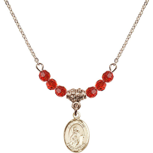 14kt Gold Filled Saint Paul the Apostle Birthstone Necklace with Ruby Beads - 9086