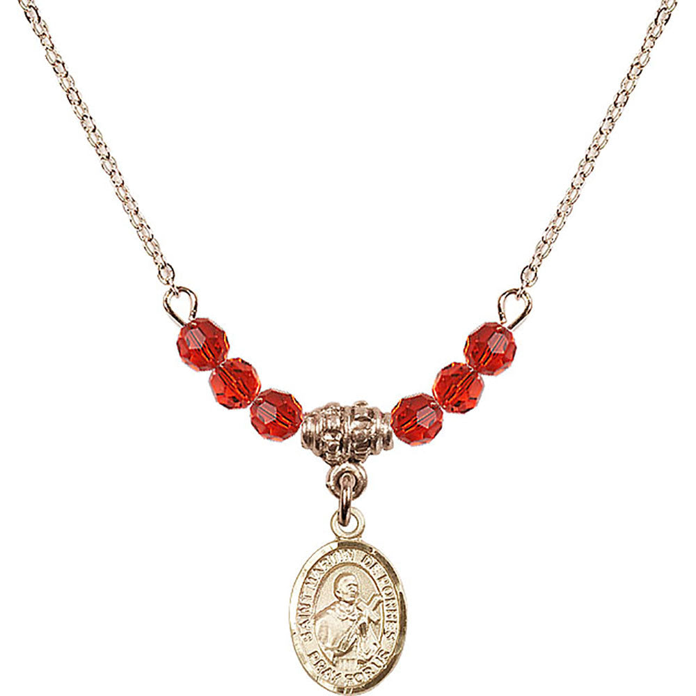 14kt Gold Filled Saint Martin de Porres Birthstone Necklace with Ruby Beads - 9089
