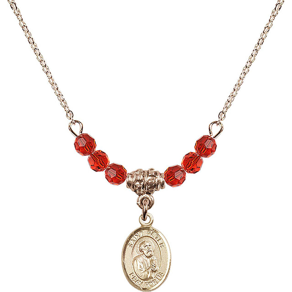14kt Gold Filled Saint Peter the Apostle Birthstone Necklace with Ruby Beads - 9090