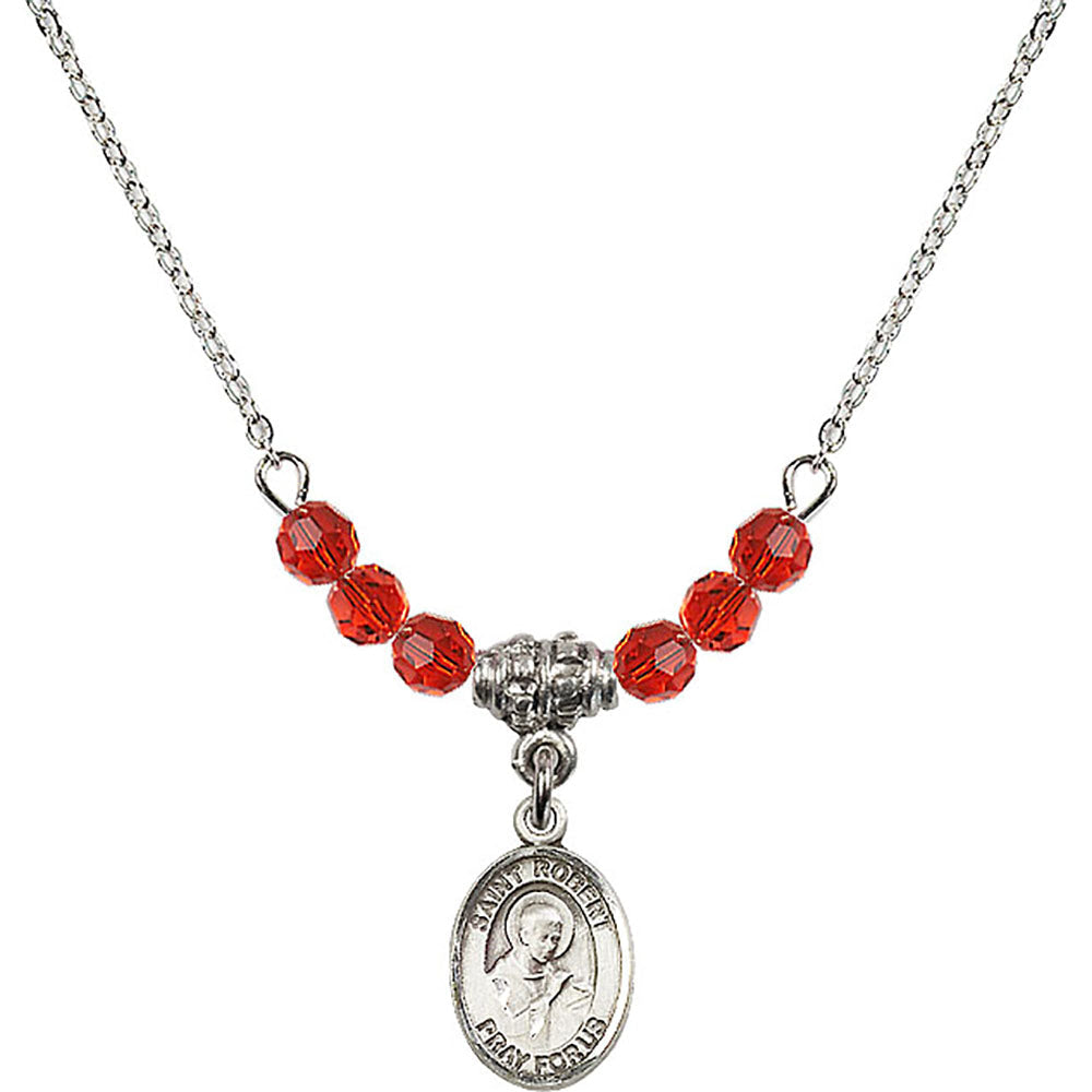 Sterling Silver Saint Robert Bellarmine Birthstone Necklace with Ruby Beads - 9096