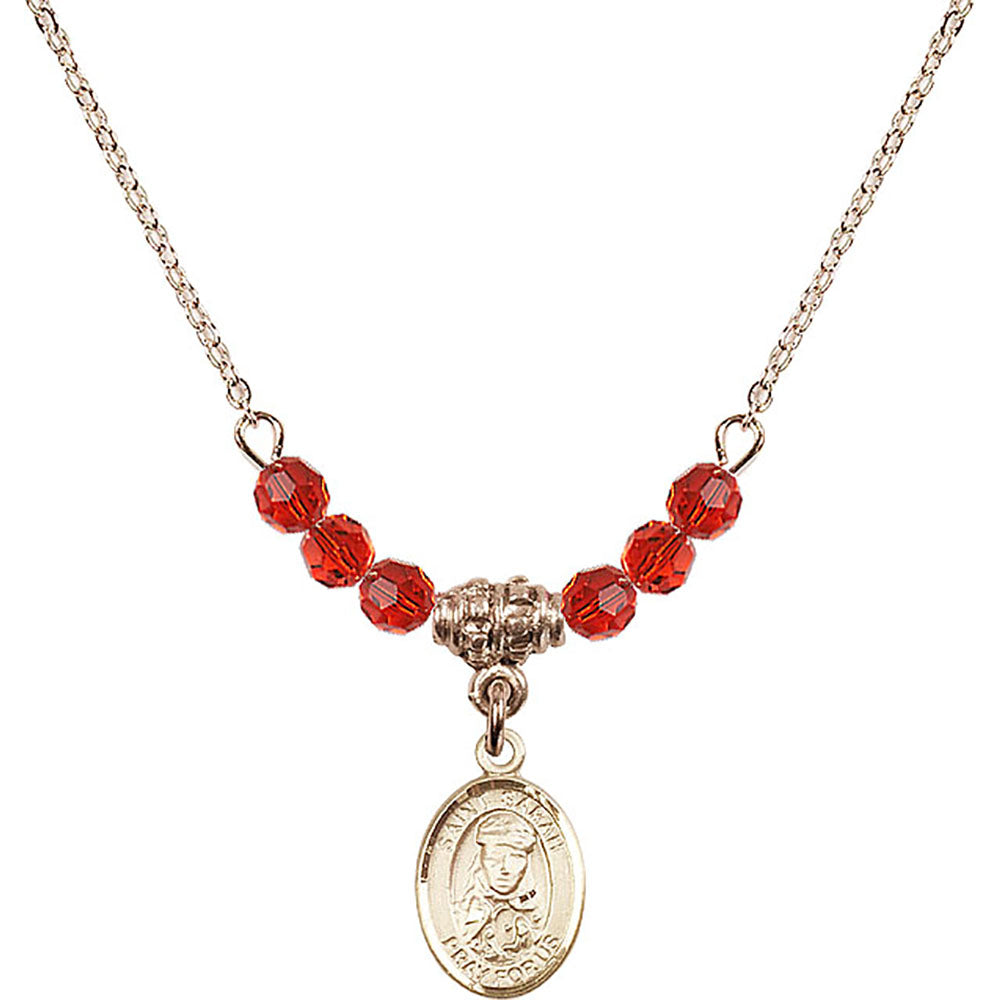 14kt Gold Filled Saint Sarah Birthstone Necklace with Ruby Beads - 9097
