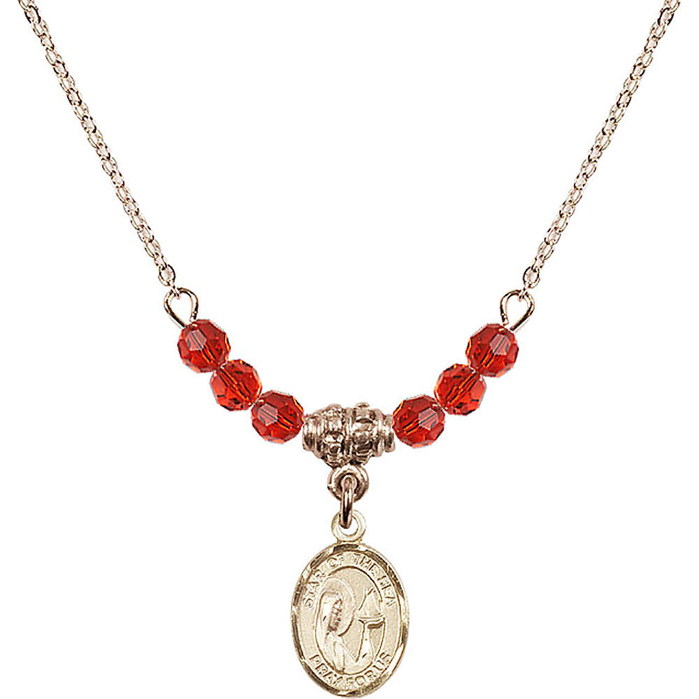 14kt Gold Filled Our Lady Star of the Sea Birthstone Necklace with Ruby Beads - 9101