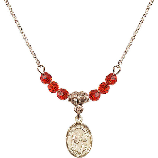 14kt Gold Filled Our Lady Star of the Sea Birthstone Necklace with Ruby Beads - 9101