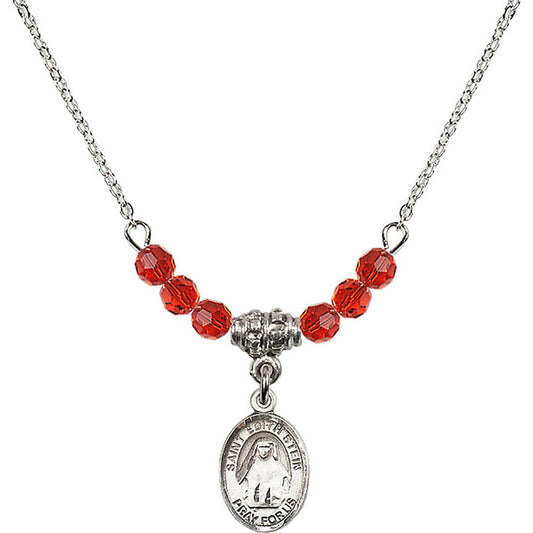 Sterling Silver Saint Edith Stein Birthstone Necklace with Ruby Beads - 9103