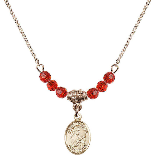 14kt Gold Filled Saint Theresa Birthstone Necklace with Ruby Beads - 9106