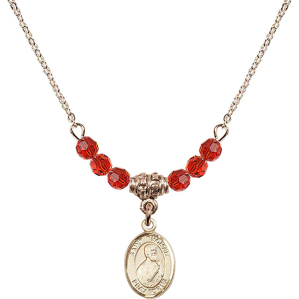 14kt Gold Filled Saint Thomas the Apostle Birthstone Necklace with Ruby Beads - 9107