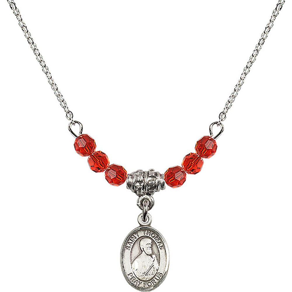 Sterling Silver Saint Thomas the Apostle Birthstone Necklace with Ruby Beads - 9107