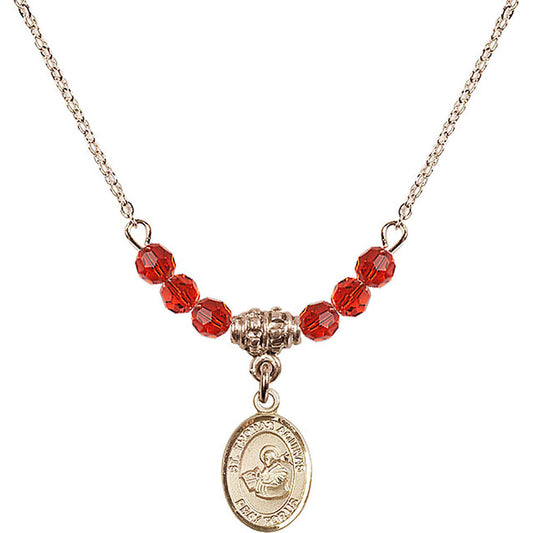 14kt Gold Filled Saint Thomas Aquinas Birthstone Necklace with Ruby Beads - 9108