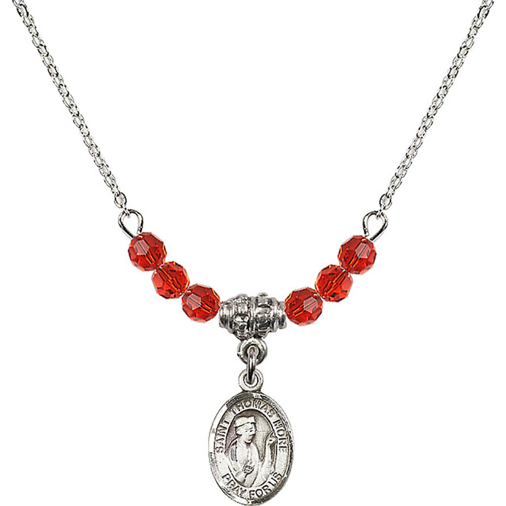 Sterling Silver Saint Thomas More Birthstone Necklace with Ruby Beads - 9109