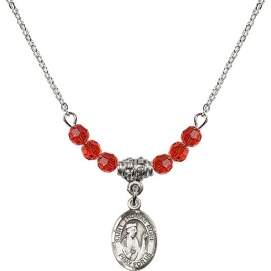 Sterling Silver Saint Thomas More Birthstone Necklace with Ruby Beads - 9109