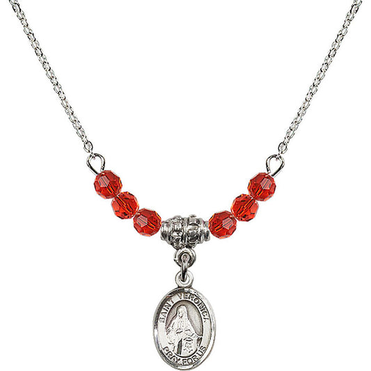 Sterling Silver Saint Veronica Birthstone Necklace with Ruby Beads - 9110