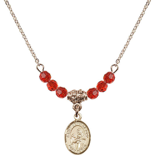 14kt Gold Filled Saint John of God Birthstone Necklace with Ruby Beads - 9112