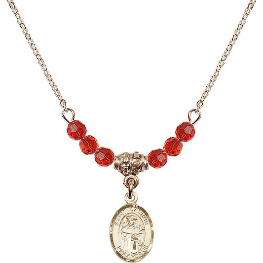 14kt Gold Filled Saint Casimir of Poland Birthstone Necklace with Ruby Beads - 9113