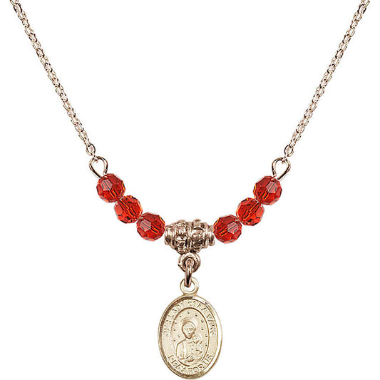 14kt Gold Filled Our Lady of la Vang Birthstone Necklace with Ruby Beads - 9115