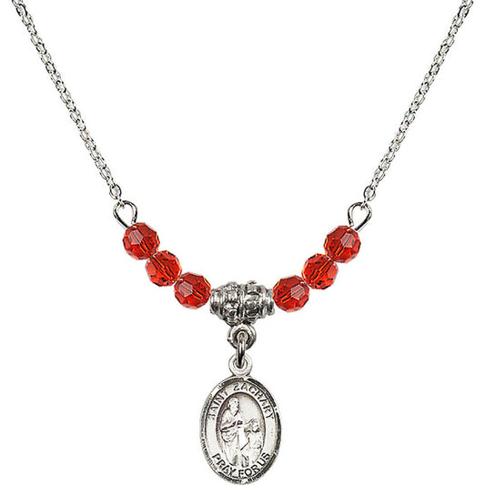 Sterling Silver Saint Zachary Birthstone Necklace with Ruby Beads - 9116