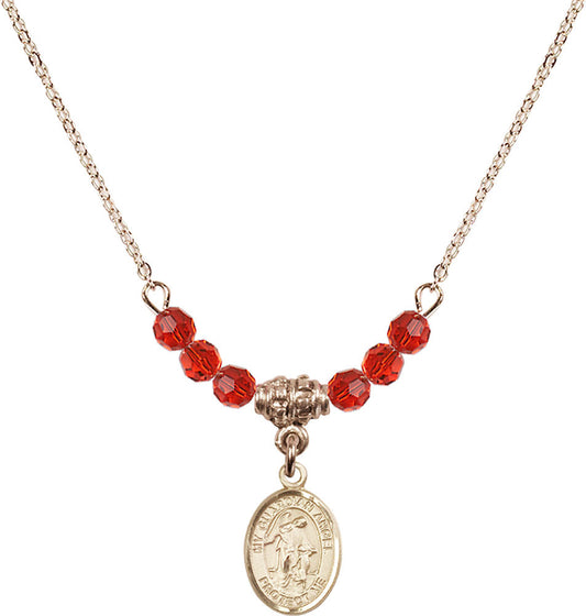 14kt Gold Filled Guardian Angel w/Child Birthstone Necklace with Ruby Beads - 9118