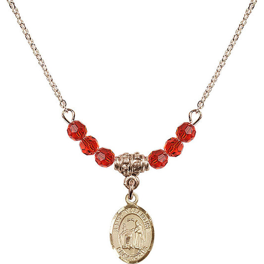 14kt Gold Filled Saint Valentine of Rome Birthstone Necklace with Ruby Beads - 9121