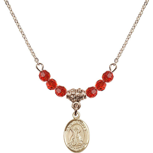 14kt Gold Filled Saint Bridget of Sweden Birthstone Necklace with Ruby Beads - 9122