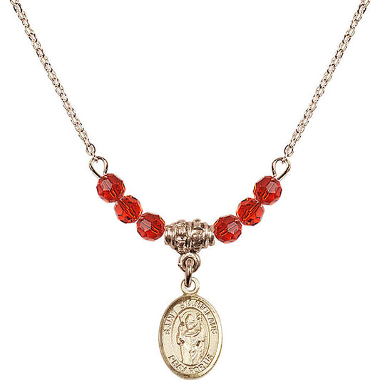 14kt Gold Filled Saint Stanislaus Birthstone Necklace with Ruby Beads - 9124