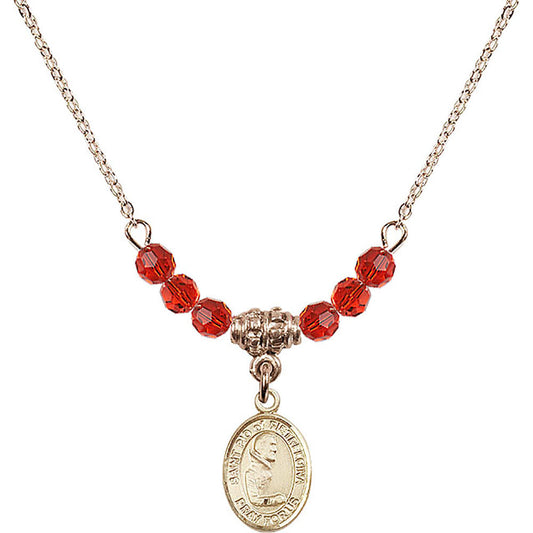 14kt Gold Filled Saint Pio of Pietrelcina Birthstone Necklace with Ruby Beads - 9125