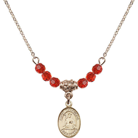 14kt Gold Filled Saint Walburga Birthstone Necklace with Ruby Beads - 9126