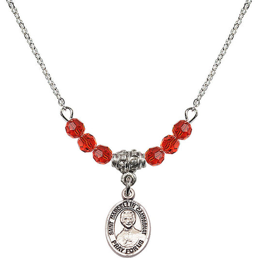 Sterling Silver Saint Marcellin Champagnat Birthstone Necklace with Ruby Beads - 9131