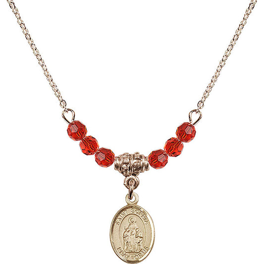 14kt Gold Filled Saint Sophia Birthstone Necklace with Ruby Beads - 9136