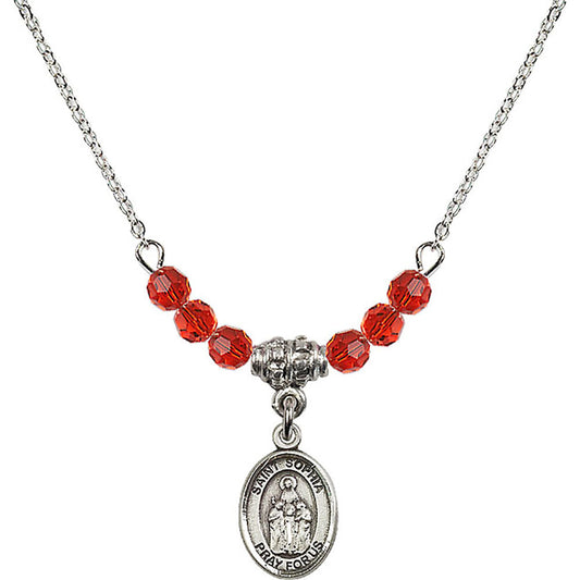 Sterling Silver Saint Sophia Birthstone Necklace with Ruby Beads - 9136