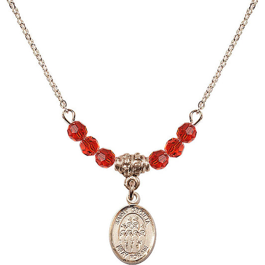 14kt Gold Filled Saint Cecilia / Choir Birthstone Necklace with Ruby Beads - 9180