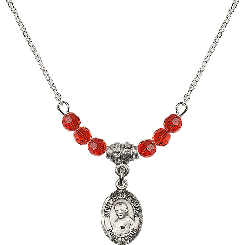 Sterling Silver Saint John Neumann Birthstone Necklace with Ruby Beads - 9204