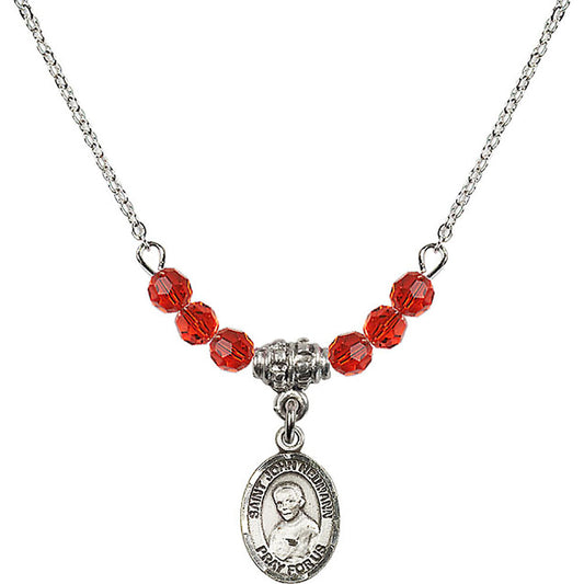 Sterling Silver Saint John Neumann Birthstone Necklace with Ruby Beads - 9204