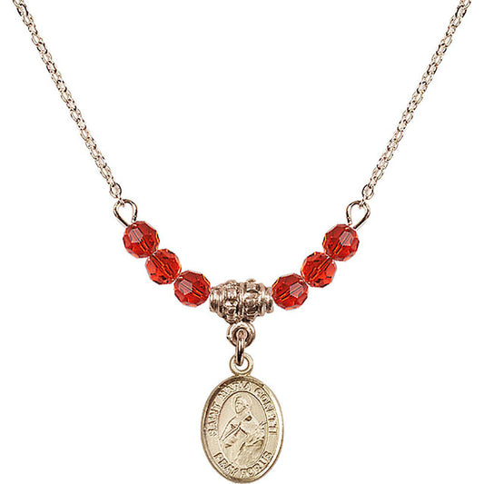 14kt Gold Filled Saint Maria Goretti Birthstone Necklace with Ruby Beads - 9208