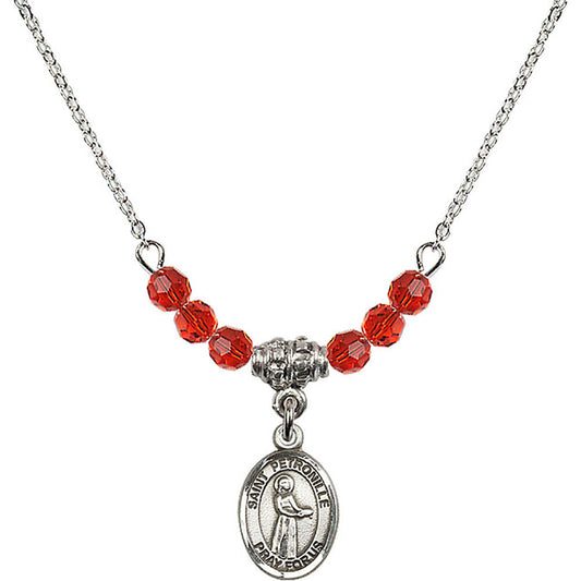Sterling Silver Saint Petronille Birthstone Necklace with Ruby Beads - 9209