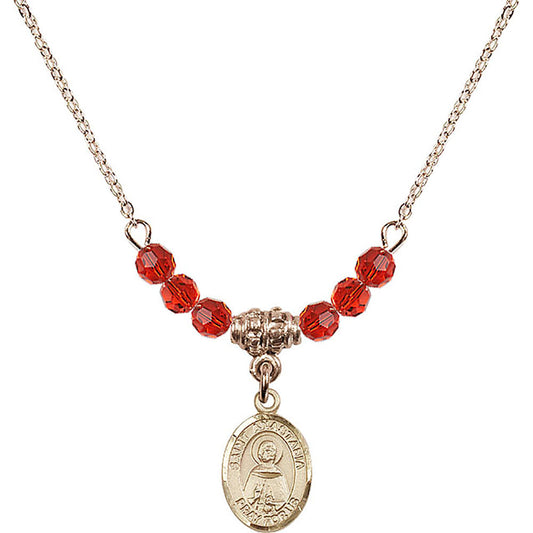 14kt Gold Filled Saint Anastasia Birthstone Necklace with Ruby Beads - 9213
