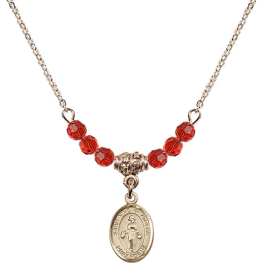 14kt Gold Filled Saint Nino de Atocha Birthstone Necklace with Ruby Beads - 9214
