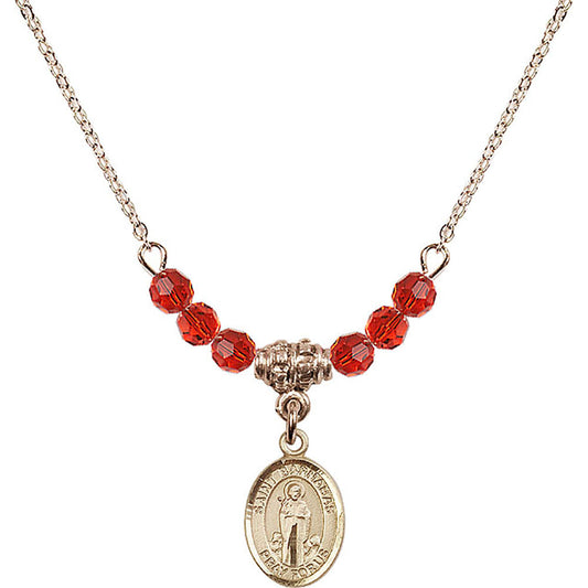 14kt Gold Filled Saint Barnabas Birthstone Necklace with Ruby Beads - 9216