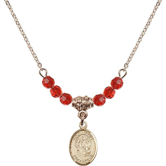14kt Gold Filled Holy Family Birthstone Necklace with Ruby Beads - 9218
