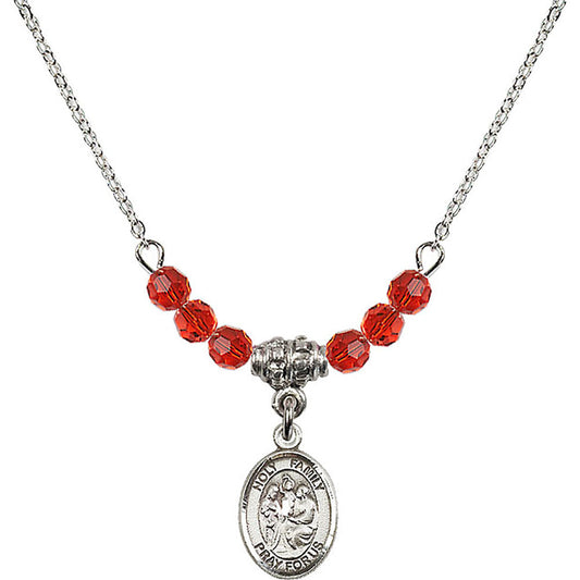 Sterling Silver Holy Family Birthstone Necklace with Ruby Beads - 9218