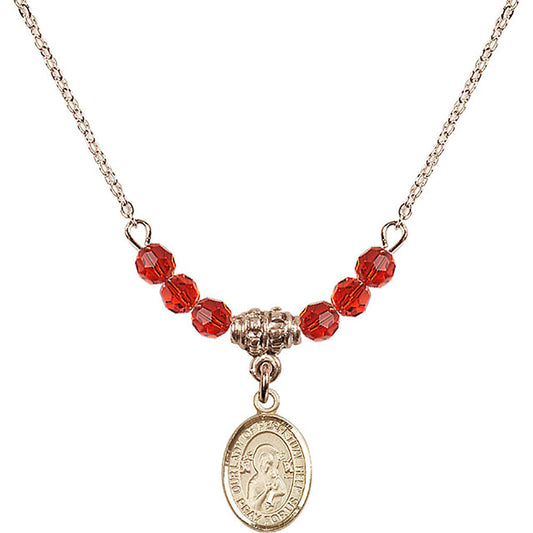 14kt Gold Filled Our Lady of Perpetual Help Birthstone Necklace with Ruby Beads - 9222