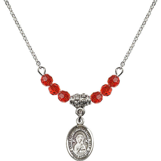 Sterling Silver Our Lady of Perpetual Help Birthstone Necklace with Ruby Beads - 9222