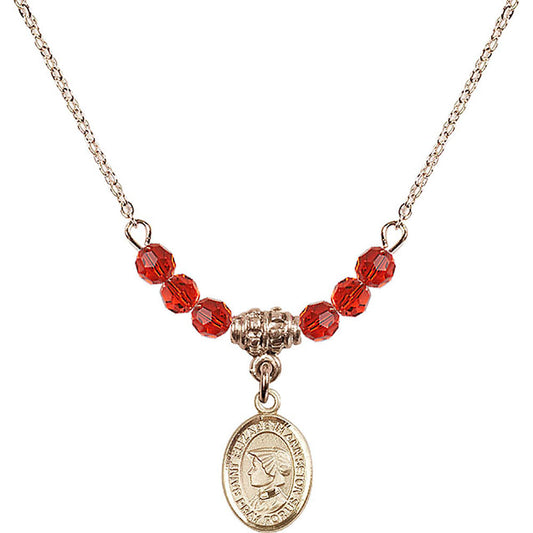 14kt Gold Filled Saint Elizabeth Ann Seton Birthstone Necklace with Ruby Beads - 9224