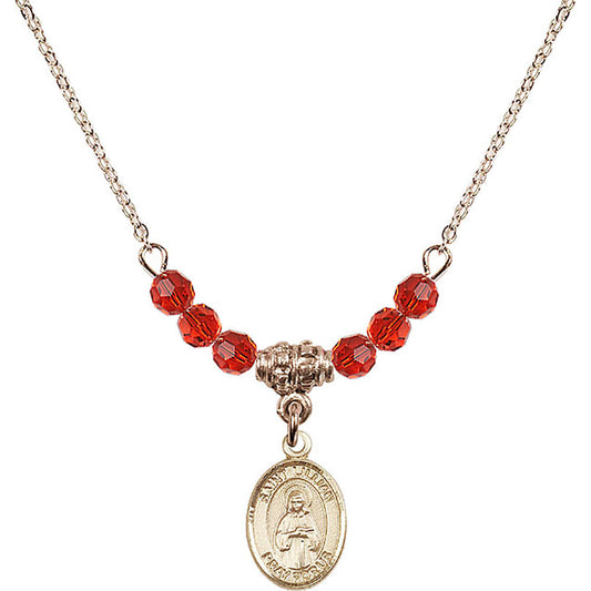 14kt Gold Filled Saint Lillian Birthstone Necklace with Ruby Beads - 9226