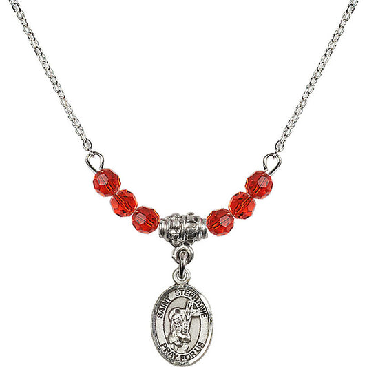 Sterling Silver Saint Stephanie Birthstone Necklace with Ruby Beads - 9228