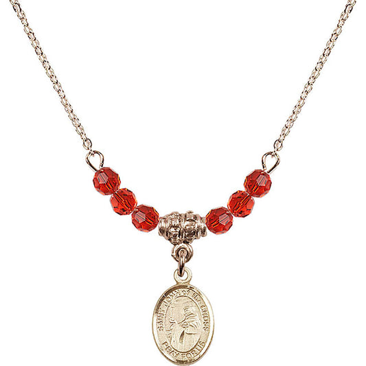 14kt Gold Filled Saint John of the Cross Birthstone Necklace with Ruby Beads - 9231