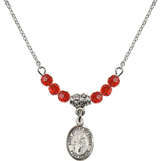 Sterling Silver Saint John of the Cross Birthstone Necklace with Ruby Beads - 9231