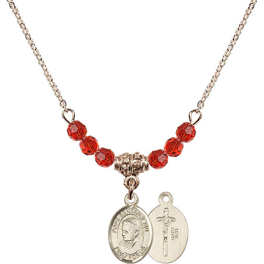 14kt Gold Filled Pope Emeritace Benedict XVI Birthstone Necklace with Ruby Beads - 9235