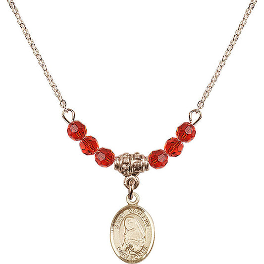 14kt Gold Filled Saint Madeline Sophie Barat Birthstone Necklace with Ruby Beads - 9236