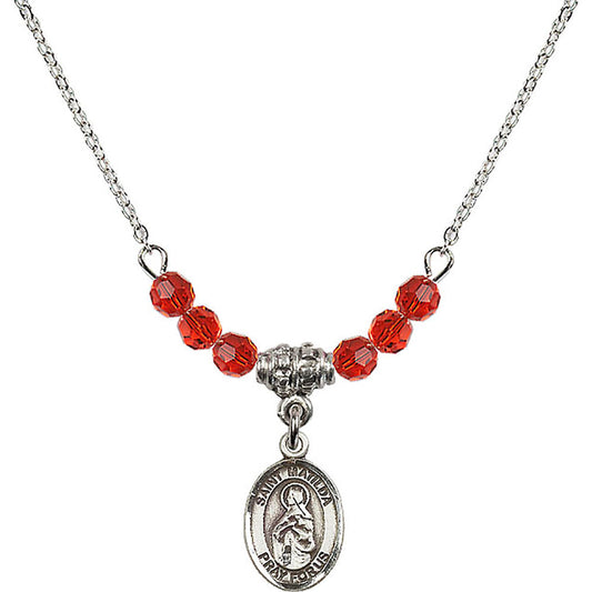 Sterling Silver Saint Matilda Birthstone Necklace with Ruby Beads - 9239