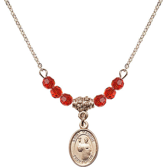 14kt Gold Filled Saint Maurus Birthstone Necklace with Ruby Beads - 9241