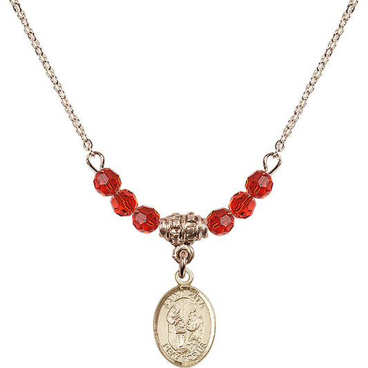 14kt Gold Filled Saint Zita Birthstone Necklace with Ruby Beads - 9244